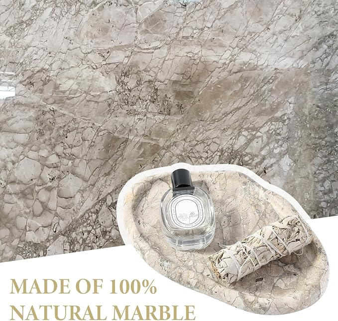 Koville Marble Vanity Tray for Bathroom, Cloud Shape Stone Key Tray | 10" x 7" Marble Storage Trays for Bathroom, Stone Plate Holder for Perfume, Candle and Jewelry (Silver Pearl)