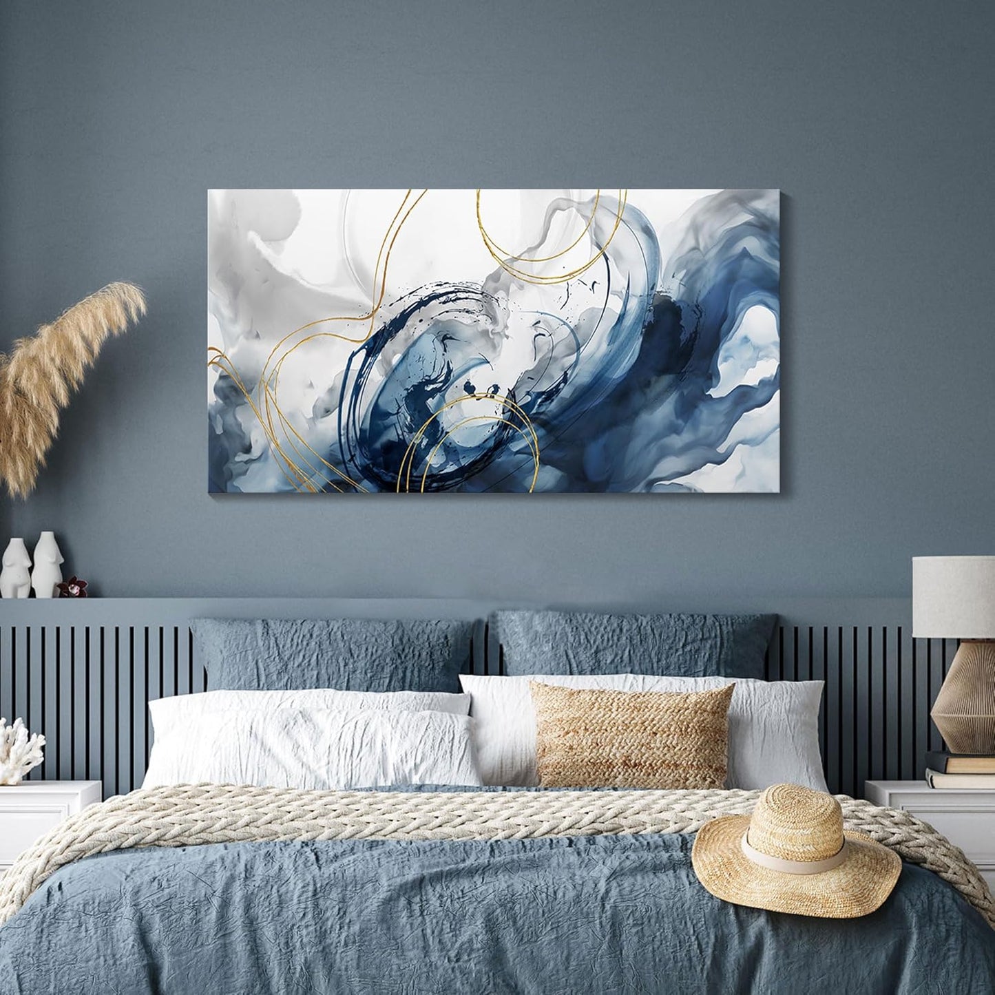 Mofutinpo Abstract Canvas Wall Art Blue Pictures for Living Room Wall Decoration Large Modern Wall Art Office Artwork Wall Decor Graffiti Paintings for Bedroom 24×48in