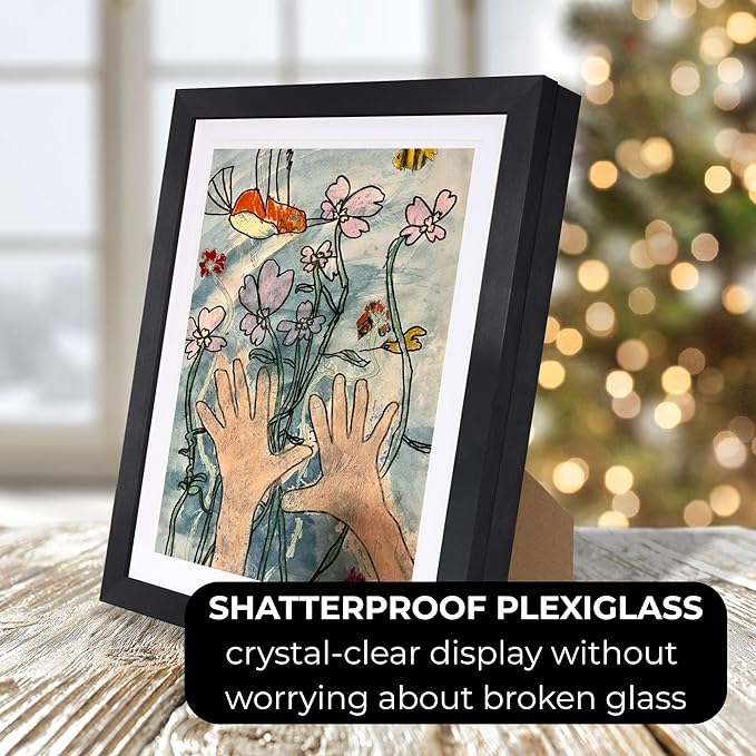 2-Pack Kids Artwork Frames Changeable 10x12.5 with Easel Stands, Hangers, Backboards, Shatterproof Plexiglass | 2 Mats Fit 9x12, 8.5x11, A4 Paper Sizes | Large and Easy-Access Kids Art Frame Display and Storage for up to 100 Sheets (Gold)