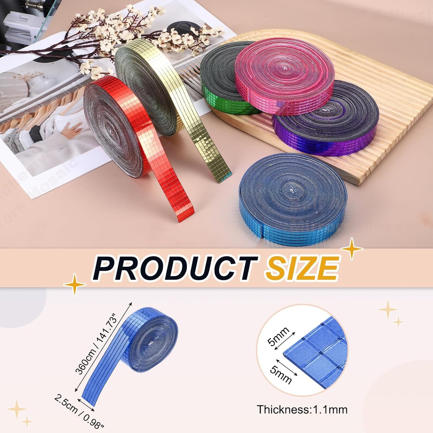 PATIKIL 5x5mm Self Adhesive Mirrors Mosaic Tiles, 3600 Pcs Square Mini Glass Mosaic Disco Tile Sticker for DIY Craft Disco Ball Party Decoration, Blue