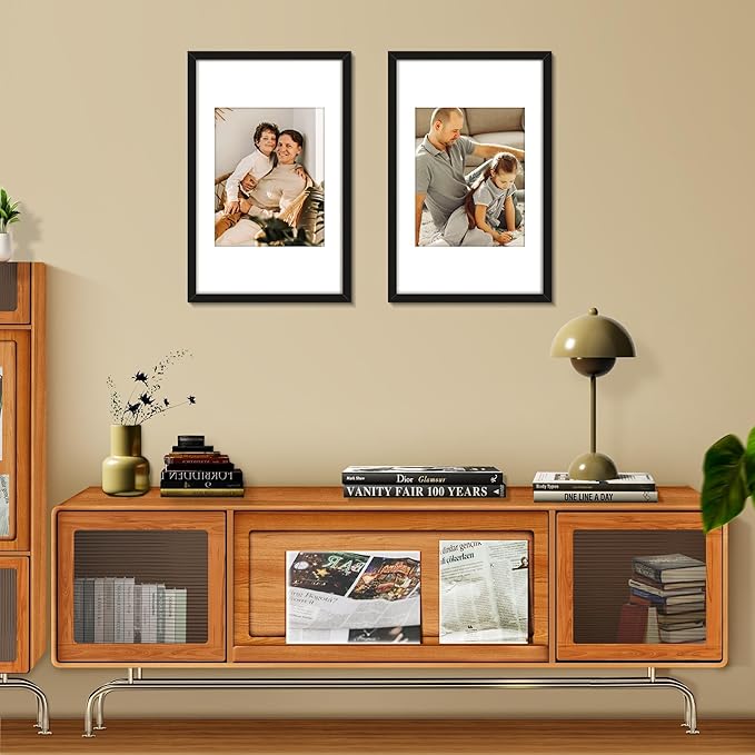 Picrit 10x16 Picture Frame Set of 12, Display 8x10 with Mat or 10x16 without Mat, Photo Frames for Wall Mounting or Table Top Display, Black