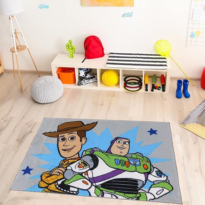 Gertmenian Disney Pixar Toy Story Indoor Area Rug - 3x5 Small, Non-Slip, Ideal for Children in Bedroom, Game Room, Classroom, Nursery or Play Area - Woody/Buzz Lightyear, Gray/Blue, 19850
