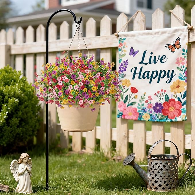 INXUGAO Artificial Fake Flowers Plants for Outdoor Spring Summer Decor, 12 Bundles Faux Silk Flowers for Outdoor Outside Planter Colorful Daisy UV Resistant Look Real for Front Door Porch Patio Yard