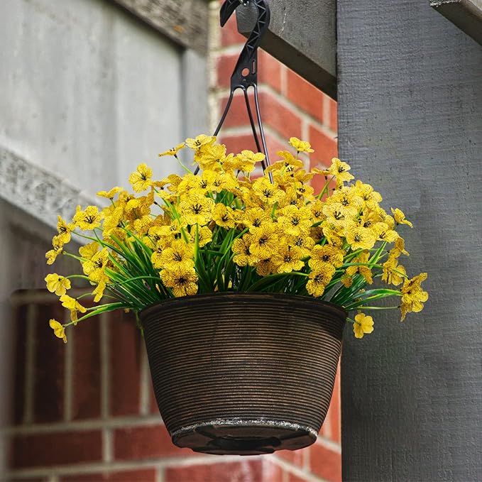 LikSoor 21 Bundles Artificial Outdoor UV Resistant Flowers No Fade Fake Outside Flowers Plastic Greenery Faux Shrubs Garden Porch Window Box Home Decoration (Yellow)