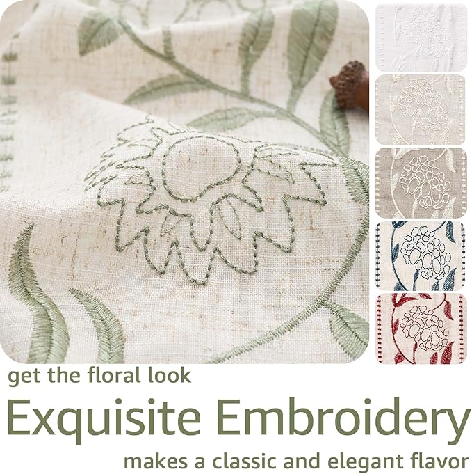 jinchan Winslow Linen Curtains for Bedroom 108 Inches Length Embroidered Bordered Floral Curtains for Living Room Farmhouse Decor Light Filtering Window Treatments Sage on Beige Drapes 2 Panels