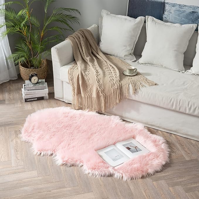 MIULEE Luxury Super Soft Fluffy Area Rug Faux Fur Sheepskin Rug Decorative Plush Shaggy Carpet for Bedside Sofa Floor 3 x 5 Feet, Pink