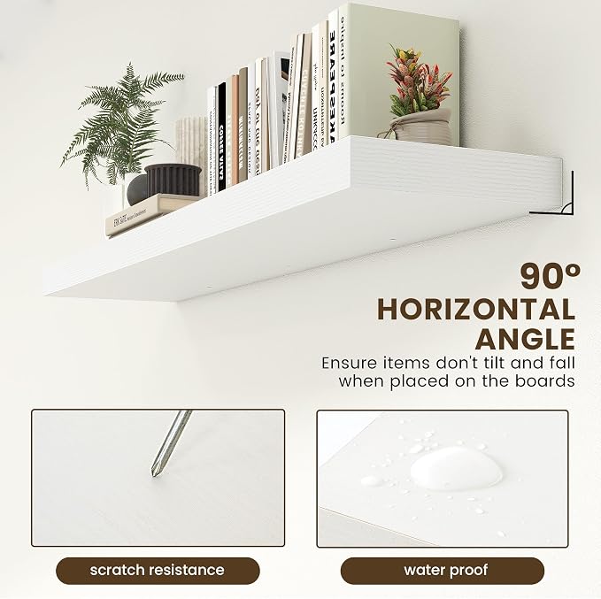 FLYJOE Deep Floating Shelves, 55 Inch White Shelves Set of 1 | 12 Inch Deep Shelves for Wall, 55'' x 12'' Rustic White Wood Shelves for Bathroom Living Room Laundry Room Kitchen