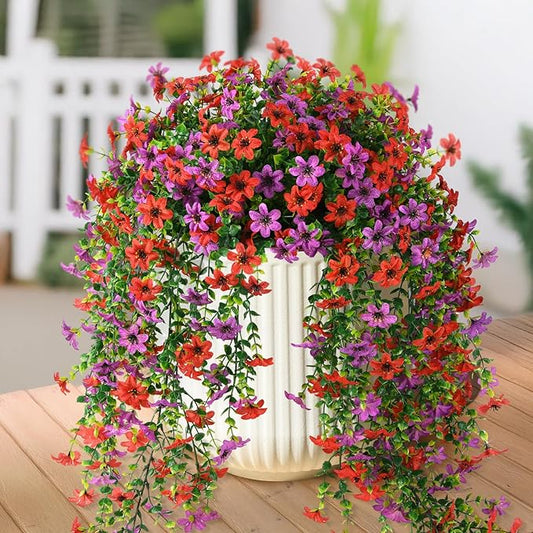 Artificial Hanging Flowers Plants for Outdoor Spring Summer Decoration,2 PCS Faux Silk Daisy with Eucalyptus Leaves,UV Resistant Look Real for Outside Home Planter Porch Patio Balcony Yard Decor
