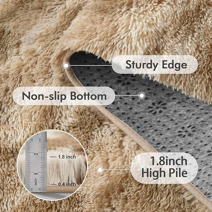 9x12 Ft Extra Large Shag Rugs for Living Room, Ultra Soft Fluffy Furry Area Rugs for Bedroom Indoor Floor, Aesthetic Carpet for Kids Home Decor (Khaki)
