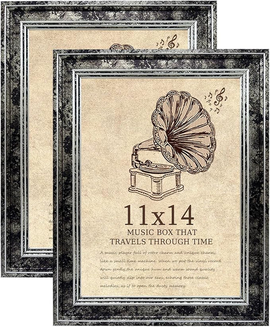 11x14 Picture Frame with Real Glass set of 2-Vintage Frames - Antique Style Frames for Wall - Ornate Frame for Rustic Black Office or Home Decor Display Family Friends Wedding Gift