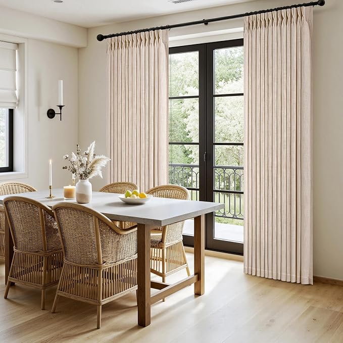 MIULEE Pinch Pleated Thick Linen Curtains 108 Inches Length 2 Panels for Living Room Bedroom, Extra Long Memory Trained Pinch Pleat Drapes Light Filtering Sand Beige Foor to Ceiling Curtains