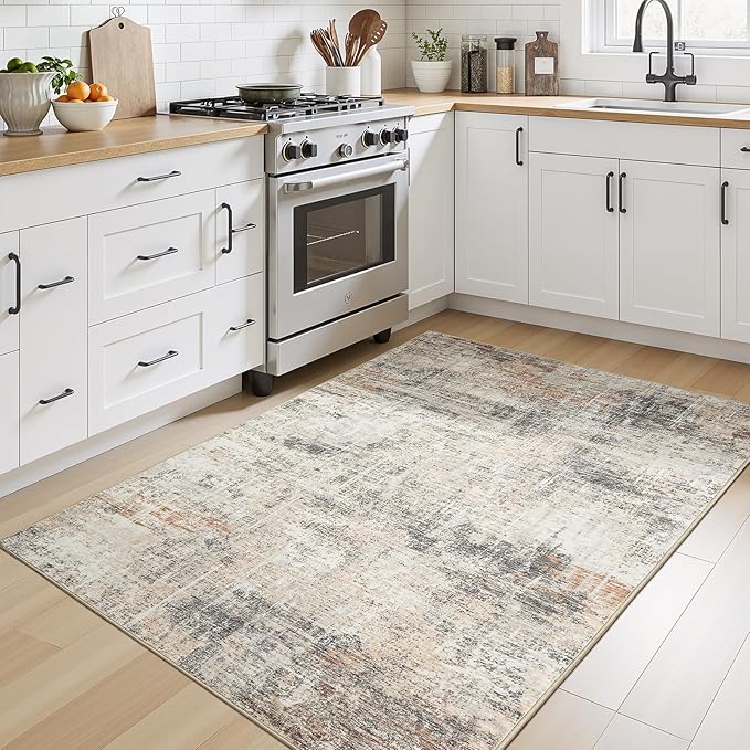 Lofus 3x5 Area Rug for Entryway, Gold Abstract Non Slip Area Rugs for Kitchen, Washablee Soft Rugs for Bedroom, Living Room, Tool Room Nursery Kids Room Decor