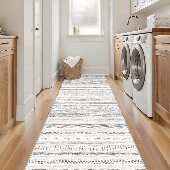 Tortania Area Rug 2x6 Runner Rugs - Washable Soft Neutral Boho Moroccan Farmhouse Rug Indoor Floor Carpet for Living Room Bedroom Kitchen Entryway Under Dining Table Home Office Decor - Light Grey