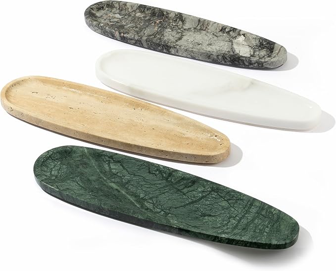 Natural Marble Vanity Tray, 16.6"x4.6" Green Real Stone Decorative Tray for Bathroom Countertop & Home Decor, Catchall Organizer for Jewelry, Candles, Cosmetics & Perfume（Green）
