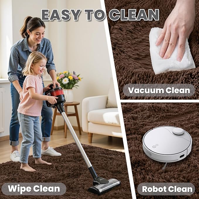 5x8 Area Rugs for Living Room: Soft Fluffy Shag Brown Rugs for Bedroom, Non Slip Large Fuzzy Plush Rug Indoor Floor Carpet for Nursery Kids Boys Girls Room, Dorms, Playroom, Modern Home Decor