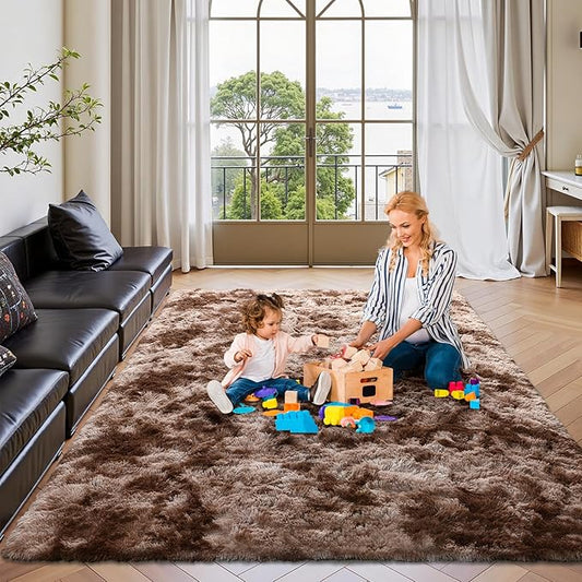FinRèc Brown Rugs for Bedroom Living Room, 3x5 Feet Plush Fluffy Shag Area Rug, Non-Slip Fuzzy Furry Shaggy Rug for Kids Room Dorm Room Home Decor, High Pile Soft Floor Carpet