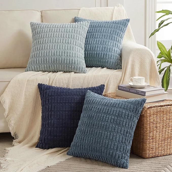 Fancy Homi 4 Packs Decorative Throw Pillow Covers for Living Room Couch Bed, Modern Farmhouse Boho Home Décor Accent Cushion Case, 18" x 18" (Pack of 4), Blue Series