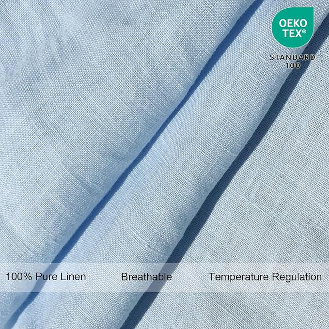 100% French Linen Pillowcase, Ruffles Pillow Cover, Pure Flax Pillow Sham, King Queen Twin Size 1 pcs (King, Water Blue)
