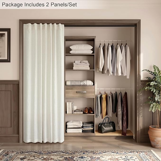 Pitalk Cream Curtains 80 Inch Length for Living Room 2 Panels Back Tab Rustic Modern Farmhouse Privacy Semi Sheer Linen Drapes Pleated Curtains for Bedroom 52x80 Long Curtain Off White Ivory Colored