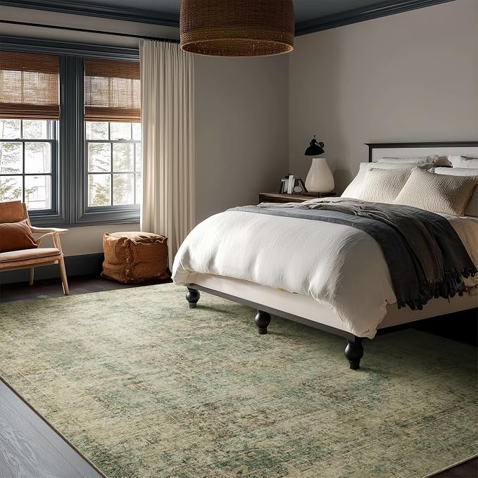 Machine Washable Rugs for Living Room: 8x10 Area Rugs for Bedroom Ultra Soft Non-Slip Low Pile Vintage Distress Boho Large Carpet for High-Traffic Dining Room - Farmhouse Decor