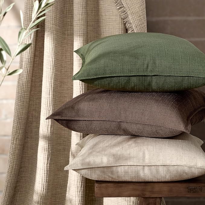 MIULEE Euro Sham Pillow Covers for Bed 24x24, 2 Pack Dark Brown Thick & Textured Decorative Throw Pillow Covers, Neutral Linen Cushion Cases, Modern Farmhouse Home Decor, No Filling