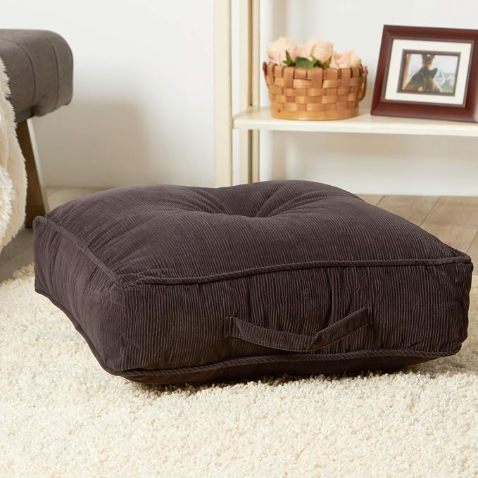 Greendale Home Fashions Omaha Corduroy 21" Square Floor Pillow with Carry Handle, Steel