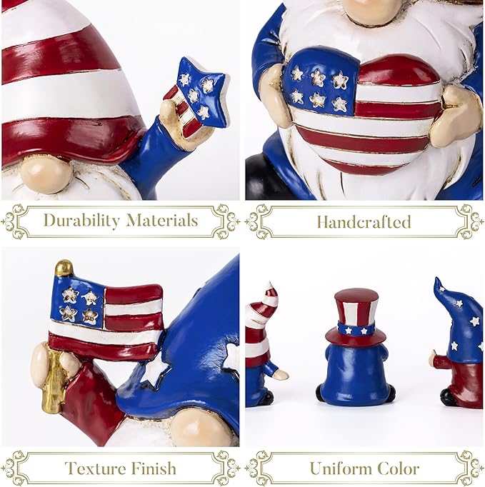 Valery Madelyn 4th of July Gnomes Decorations, Memorial Day Decorations for Home Decor, Medium 3Pcs Patriotic USA 250th Anniversary Decorations, Stars and Stripes Gnomes Figurine for Independence Day