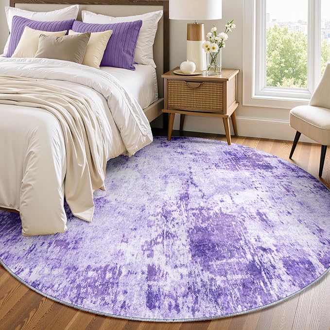RELEANY Washable Area Rugs 6ft Non-Slip Modern Abstract Soft for Living Room Entryway Bedroom Nursery, Print Pattern, Purple Gray Pink White