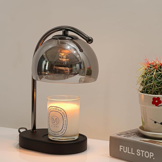 FCTWAKS Mid Century Somky Gray Glass Candle Warmer Lamp with Timer & Dimmer, Mothers Day Birthday Gifts for Women Mom, House Warming Gifts New Home, Wax Warmer Lamp for Bedroom Decor with 2 Bulbs