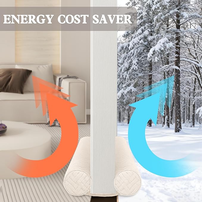 Ciieyuo Velvet Under Door Draft Stopper, Noise Blocker & Soundproof Door Seal, Blocks Cold Air, Light & Smoke, Easy Install Under Door Gap Filler, Door Sweep for Bottom 30"-36" White Beige