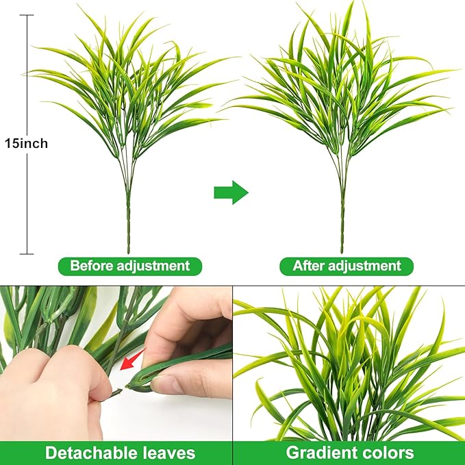 Ouddy Decor 16 Bundles Artificial Plants Outdoor Fake Grass Greenery Stems UV Resistant Faux Plastic Plants Shrubs for Spring Summer Garden Pathway Window Box Farmhouse Front Porch Home Decor, Yellow