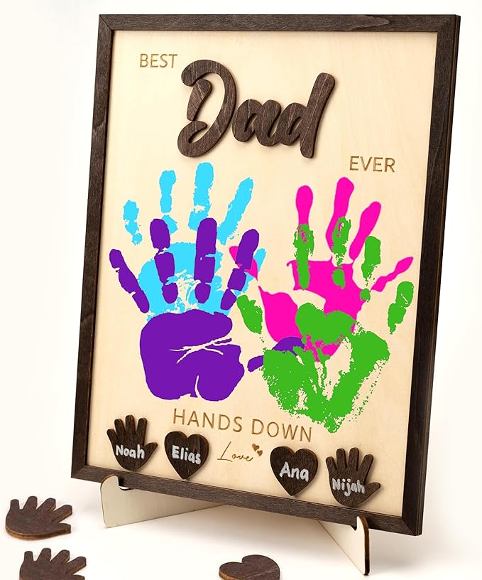 10" Gifts for Dad from Kids Custom fathers day Best Dad Ever gifts Hands down sign - Personalized Fathers Day Dads Gift from kids daughter son, First fathers day Daddy gift for new dad / Birthday