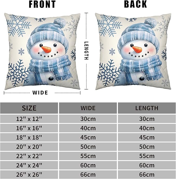 Lovely Blue Snowman Pillow Covers Winter Throw Pillow Case 16x16 Set of 2 Snowflakes Pillowcase Holiday Cushion Case for Living Room Bedroom Couch Sofa
