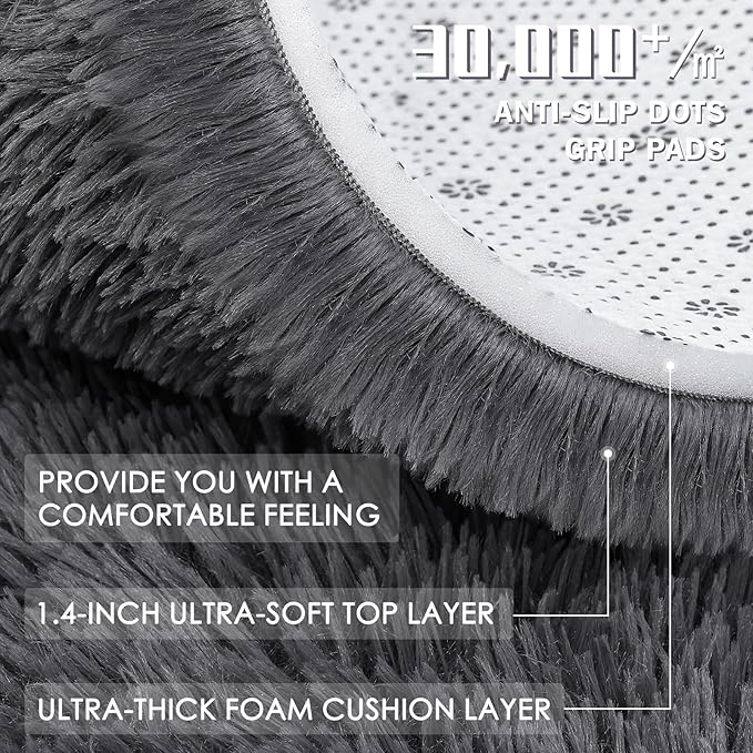 OLANLY 9x9 Machine Washable Large Area Rugs for Living Room, Bedroom, Soft Fluffy Shaggy Bedside Rug, Indoor Floor Carpet for Kids Girls and Boys, Dorms, Nursery, Home Decor Aesthetic, Grey