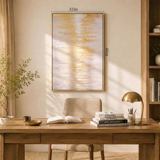 CCPEAR Large Abstract Wall Art, Pink and Gold Textured Canvas Painting, Modern Luxury Framed Wall Art for Living Room Bedroom Office Decor, Ready to Hang, 48x32 Inch