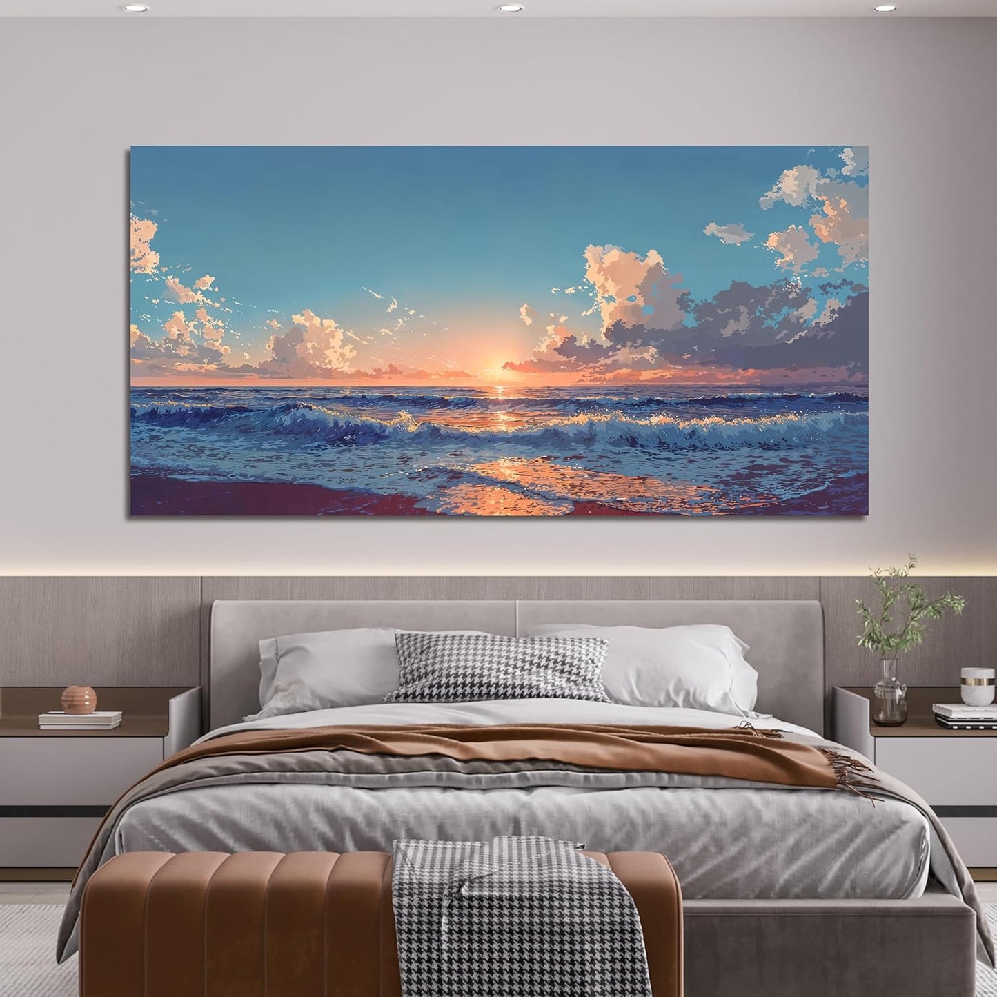 Canvas Wall Art Decor Blue Beach Oversized Wall Art Decorations Artwork For Walls Home Decor for living room wall painting Canvas Art Prints Pictures For Bedroom Office Wall Hanging Decor 29" X 58"