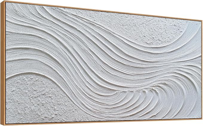 The Mode Art Abstract 3D Textured Wall Art White Waves Canvas Print Modern Minimalist Framed Wall Decor for Living Room Bedroom Office 24x48inch