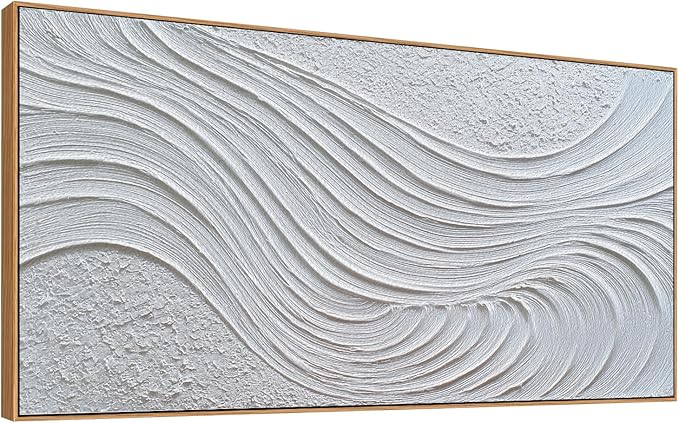 The Mode Art Abstract 3D Textured Wall Art White Waves Canvas Print Modern Minimalist Framed Wall Decor for Living Room Bedroom Office 30x58inch