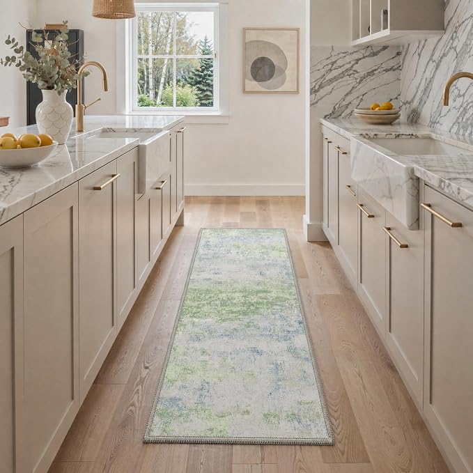 BEIMO Area Rugs 9x12 for Living Room Bedroom, Modern Abstract Machine Washable Rug, Large Soft Low Pile Floor Cover with Non Slip Backing for Dining Room, Light Blue Green