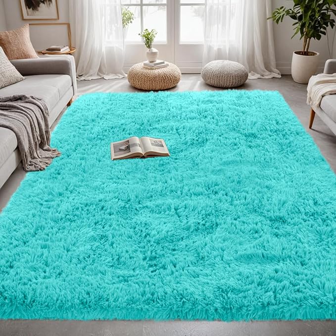 4x6 Area Rugs for Living Room Rug: Soft Fluffy Shag Teal Blue Rugs for Bedroom, Non-Slip Large Fuzzy Plush Rug Indoor Floor Carpet for Nursery Kids Boys Girls Room, Dorms, Playroom, Modern Home Decor