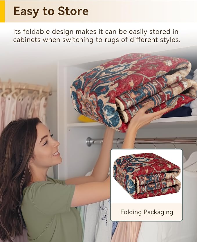 RELEANY Area Rugs Runner 2'6"x5' Washable Non-Slip, Floral Vintage Distress Medallion Carpet for Kitchen Hallway Bedroom Beside Laundry Room Bathroom, Red Blue