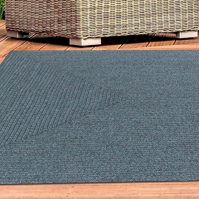 Superior Indoor Outdoor Area Rug, Handwoven Reversible Braided Home Decor for Living Room, Kitchen, Dining Room Floors, Patio, Front Porch, Deck, Modern, Boho, Farmhouse Style, 8' x 10', Lagoon Breeze