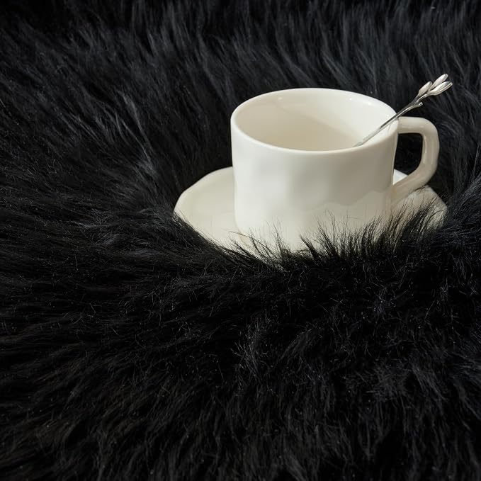 Premium Genuine Sheepskin Area Ruge - Real Wool Fur Shaggy Carpet | Fluffy Soft Natural Lambskin Rug Seat Chair Covers for Couch Sofa Bedroom Living Room(Black,2×3 Feet Sheepskin)