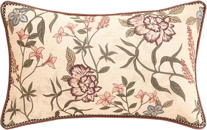 ISAENNE Designer Vintage Linen Throw Pillow Cover,20"x12"-Helena B | Elegant French Rectangle Pillow Cover,Concealed Zipper Design,Floral Pattern,Sofas,Bedroom,Living Room,Lounge Chairs
