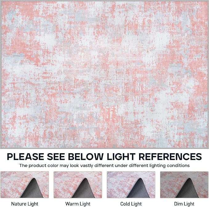 Pink Rug Carpet 10x14 Area Rugs for Bedroom Girls: Washable Modern Rug for Living Room Dining Room Non Slip Low Pile 10 by 14 Indoor Abstract Home Office