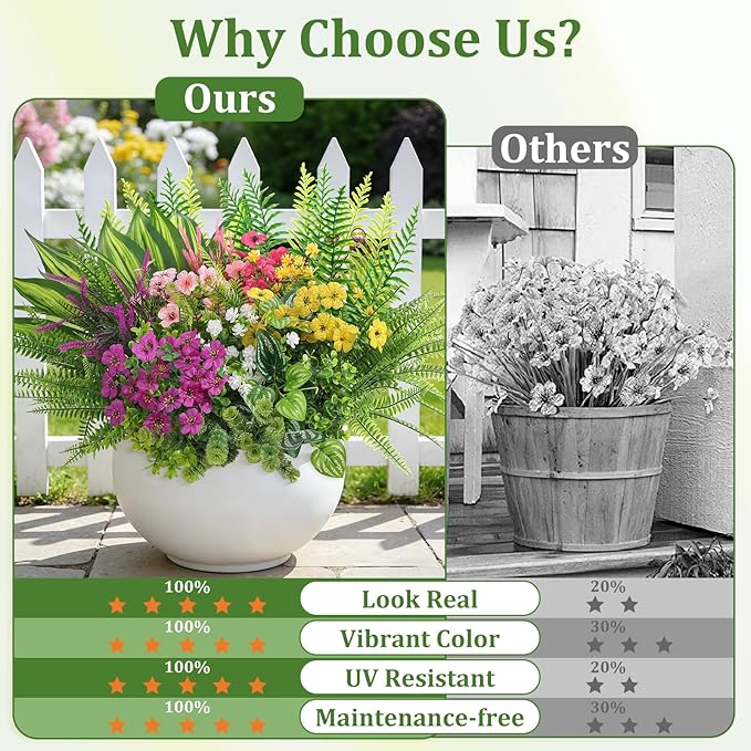 Alupssuc 24 Pcs Artificial Flowers and Plants,UV Resistant & No Fade Fake Plastic Greenery Shrubs for Home Garden, Pathway, Front Porch-Spring Summer Decor, Indoor/Outdoor Use,Rosy Purple Yellow Pink