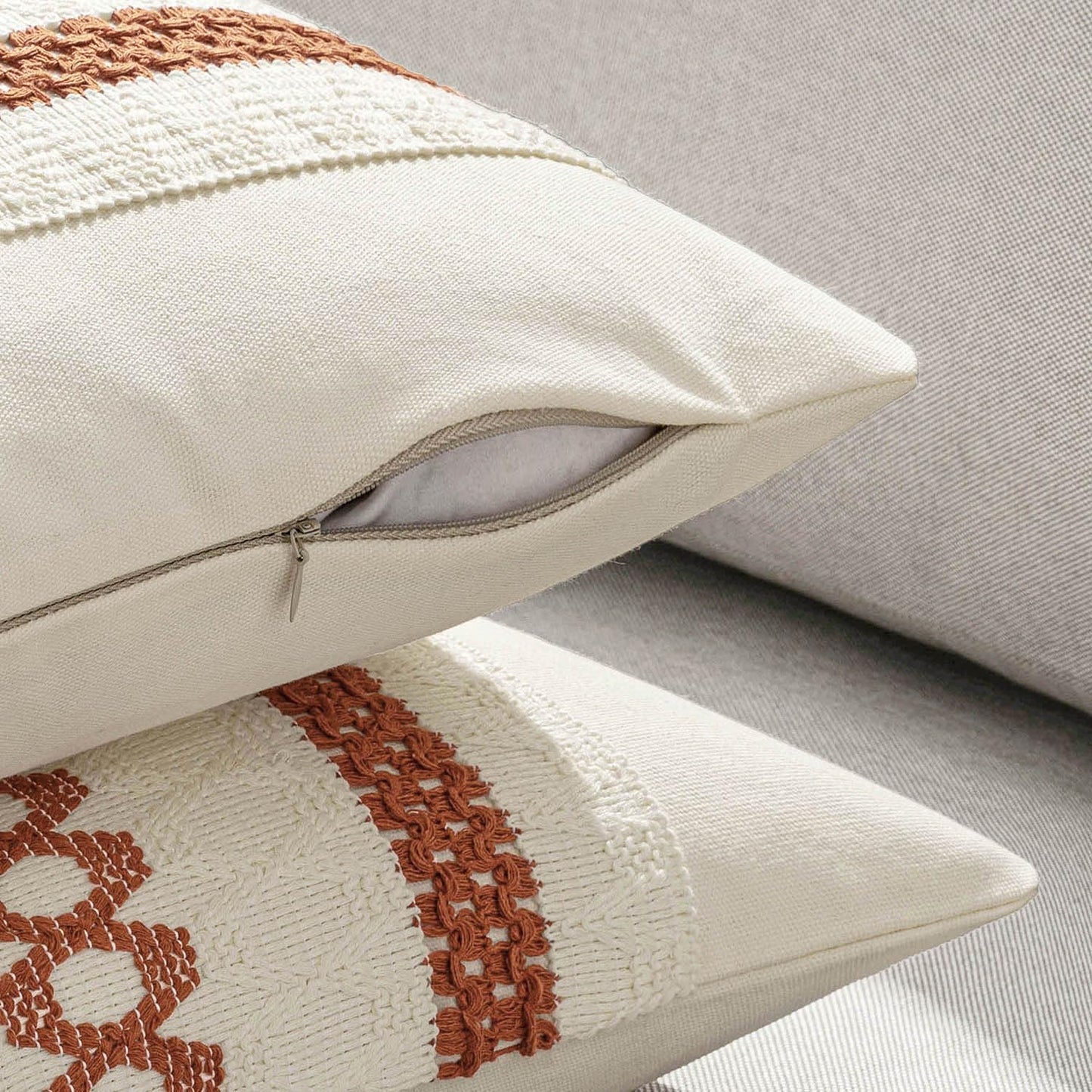 MIULEE Set of 2 Burnt Orange Fall Decorative Lumbar Pillow Covers 12x20 Inch Farmhouse Rustic Boho Couch Throw Pillows Modern Cushion Covers Retro Cute Macrame Woven Home Decor for Bed Sofa Chair