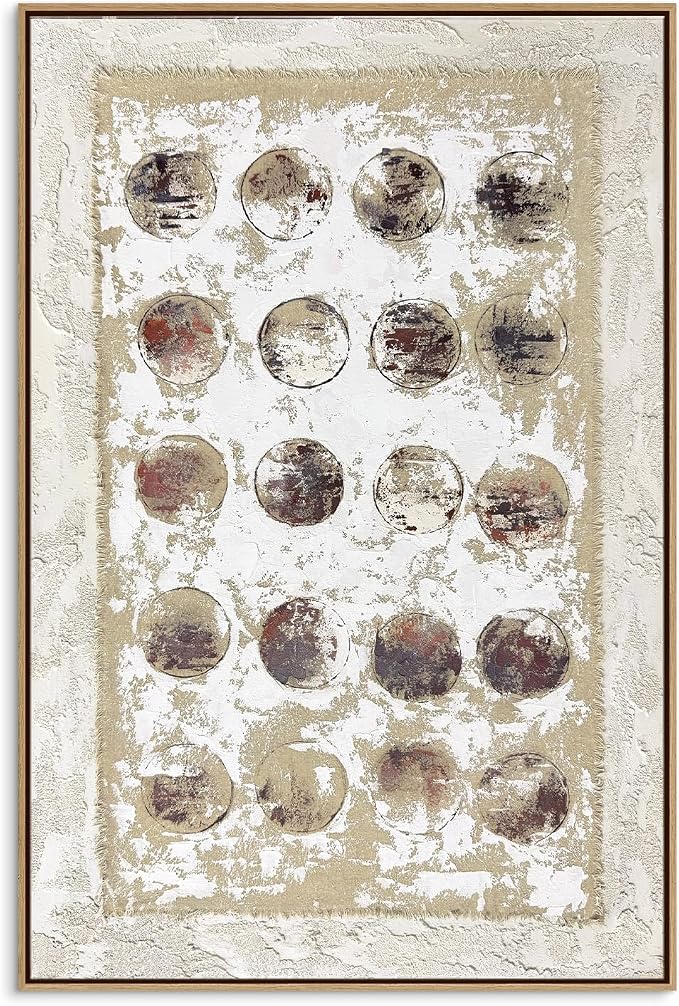 SAFERRYHOME Abstract Textured Hand Painted Wall Art, 24"x36" Framed | Large Terracotta Neutral Minimalist Framed Wall Decor, Modern Geometric Circle Painting Artwork for Home Office Living Room