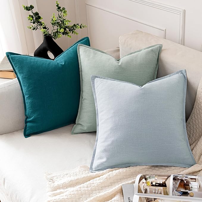 MIULEE Decorative Linen Pillow Covers 20x20 Inch Teal Blue Boho Farmhouse Neutral Couch Throw Pillows for Bed Pack of 2 Accent Coastal Modern Pillowcase Summer Sofa Livingroom Home Decor
