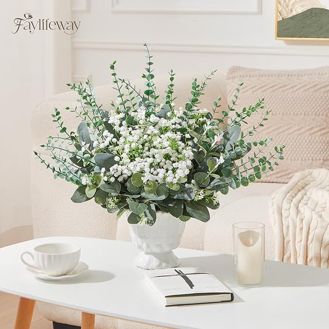 120 Pcs 4 Kinds Mixed Eucalyptus Greenery Stems, Baby Breath Flowers Artificial Bulk and Greenery Stems for DIY Bouquets Wedding Home Floral Decor